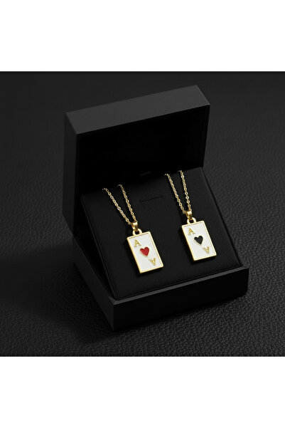 CAXBERN Dikdörtgen Kupa As Çift Sevgili Arkadaş Hediyelik Kolye (2 ADET)