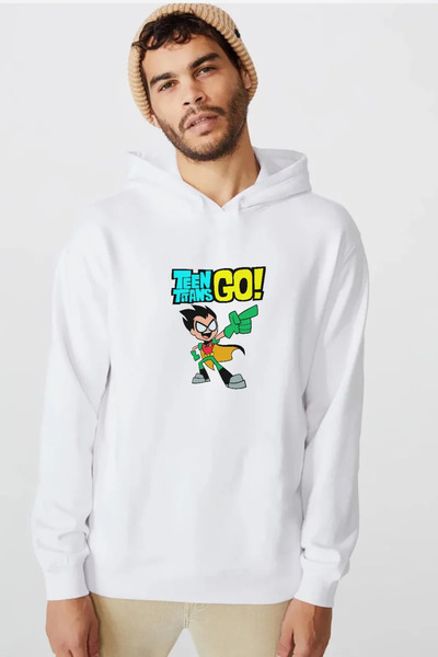 Tshirthane Teen Titans Go Robin bela muška majica sa kapuljačom i tri žice