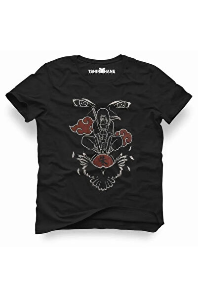 Tshirthane Ανδρικό μπλουζάκι Anime Naruto Itachi Uchiha με εμπριμέ μαύρο