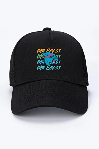 Tshirthane Mr Beast Letter Black Mesh Cap