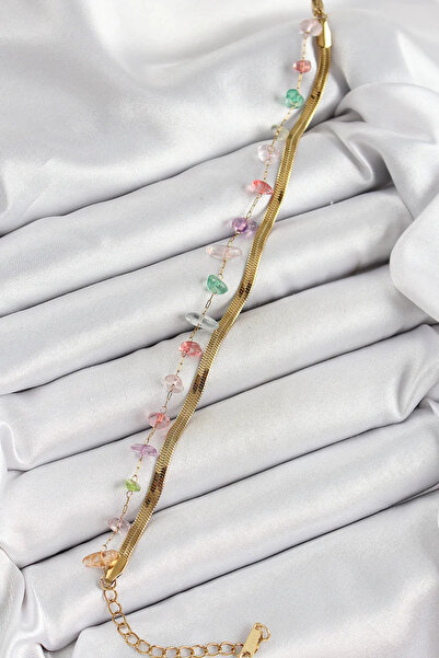 Genel Markalar 316L Çelik Gold Renk Kristal Karışık Renkli Taşlı Kadın Bilekl...