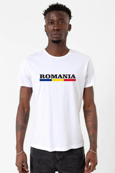 Tshirthane Rumunska zastava, bela muška majica sa okruglim izrezom