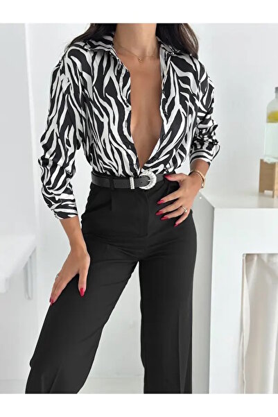 MaxiMor Women's Satin Fabric Button-Front Long Sleeve Shirt