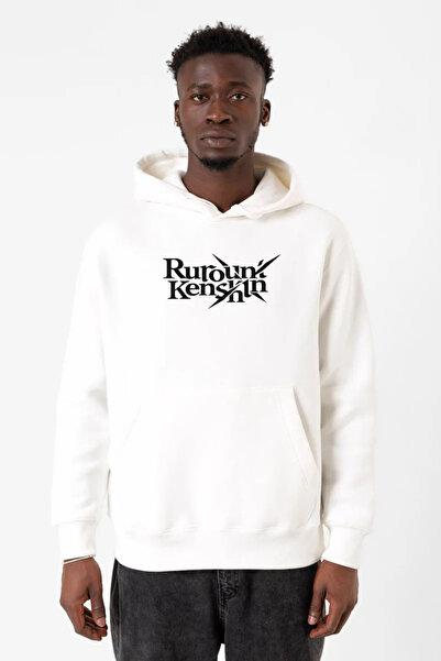 Tshirthane Rurouni Kenshin Letter Logo Bela muška majica sa kapuljačom i tri ...