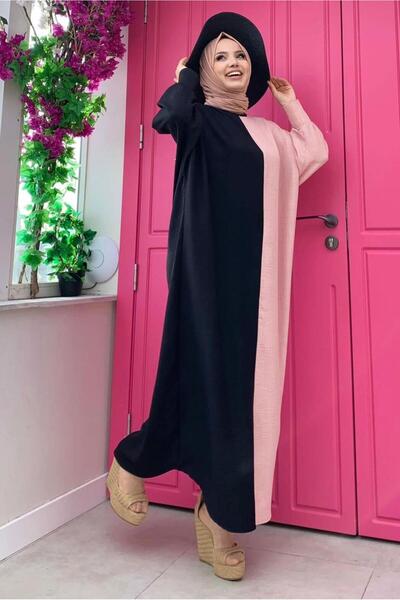 TRENDTESETTÜR فستان نسائي أسود بلونين T 8083