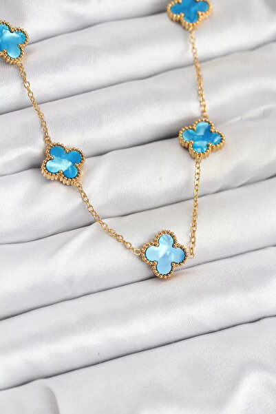 Genel Markalar 316L Çelik Zincir Gold Buz Mavisi Renk Yonca Kolye - TJ-BKO105...