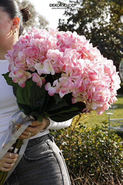 Dekorsende Yapay Ortanca Islak Dokulu Tek Dal Pembe 102 cm