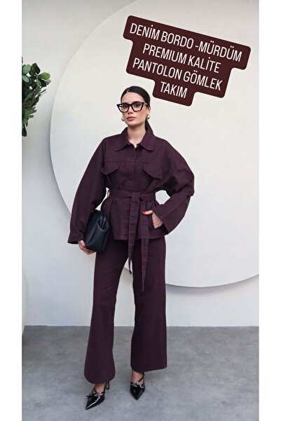BelezaStore Belden Tie-Up Burgundy Denim Suit