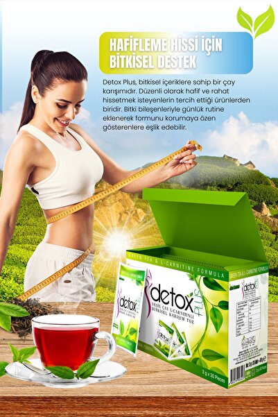 DETOX PLUS + Detox Plus Yeşil Çay L-Carnitinli Bitkisel Karışım Toz