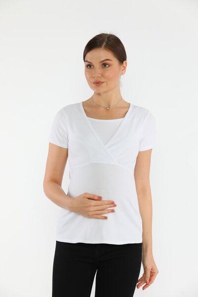 MEGHAN L.A بلوزة من القماش القطني المرن للرضاعة الطبيعية باللون الأبيض