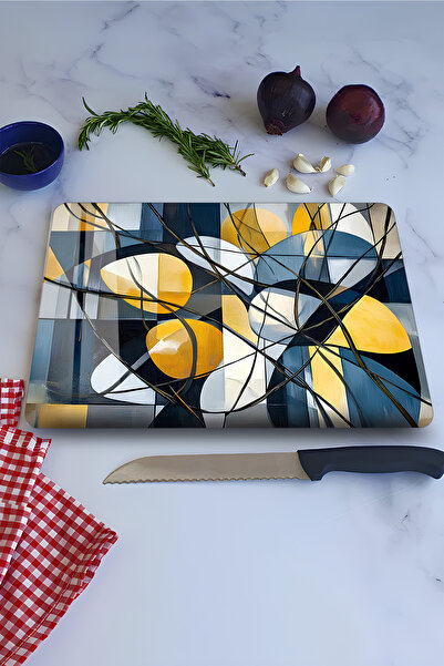 kutuTR Modern Geometric Pattern Tempered Glass Cutting Board 21X30 cm Size Uv...