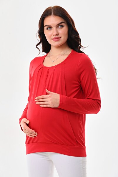 MEGHAN L.A Red Pregnant & Maternity Blouse with Nursing Features