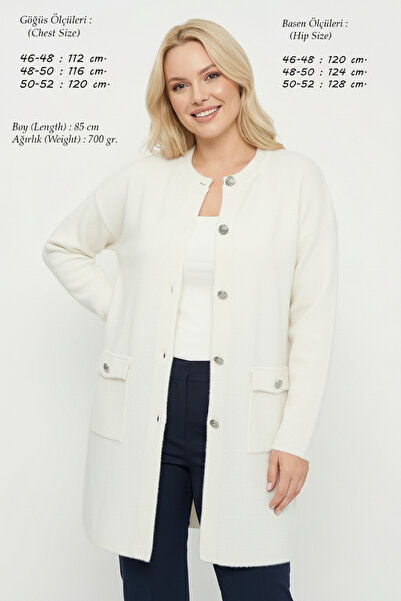 Laden Triko Kadın Büyük Beden Angora Yumoş Kalın Anne Kışlık Krem Hırka