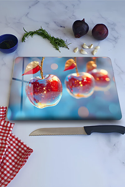kutuTR Gold Leaf Glass Apple Themed Tempered Glass Cutting Board 21X30 cm Siz...