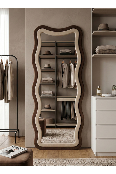 M SMART مرآة كبيرة بتصميم أنيق 160 × 60 سم - مرآة كاملة الطول بإطار مخملي بني...