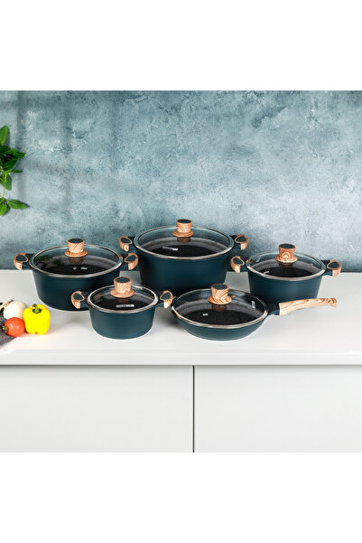 ROYALFORD طقم أواني طهي رويال إيميرالد من الألومنيوم المصبوب مكون من 10 قطع -...