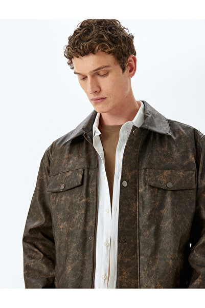 Koton Kunstlederjacke – Hemdkragen, Klappentasche, Druckknopf