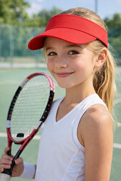 BALIENTE Червена памучна шапка с козирка за тенис за момичета – 10–18 години