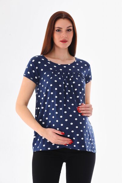 MEGHAN L.A بلوزة منقطة من القماش الناعم القابل للتمدد باللون الأزرق الداكن