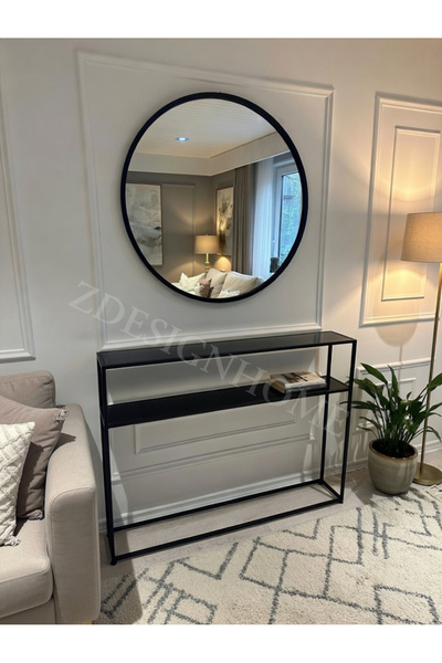 zdesignhome 120 cm Siyah Metal Dresuar + 90 cm Yuvarlak Ayna – Şık ve Fonksiy...