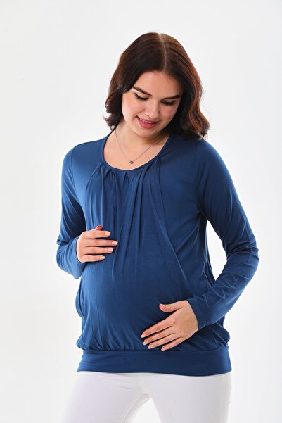 MEGHAN L.A Petrol Mavisi Hamile & Lohusa Emzire Özellikli Bluz