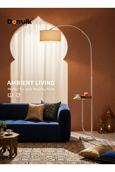 Domuik مصباح أرضي بتصميم عصري مع طاولة، غطاء مصباح أسود مع لمبة E27 12 وات، ض...