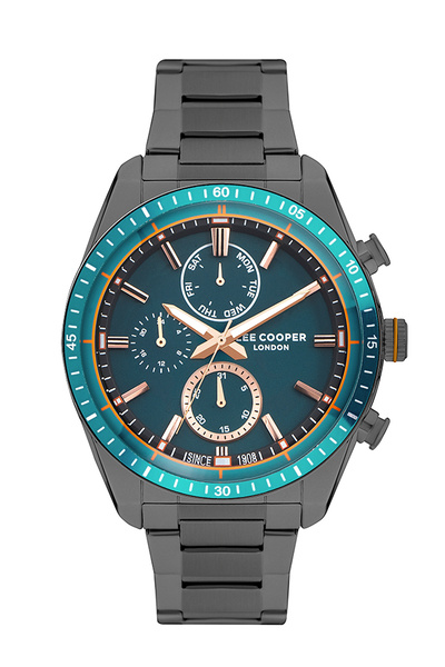 Lee Cooper ساعة يد رجالية أصلية ذات وظائف متعددة باللون الأسود مع تقويم