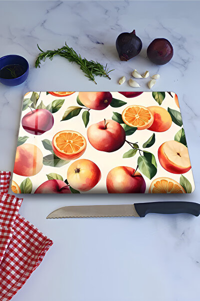 kutuTR Fruit Pattern Tempered Glass Cutting Board 21X30 cm Size Uv Printing -...