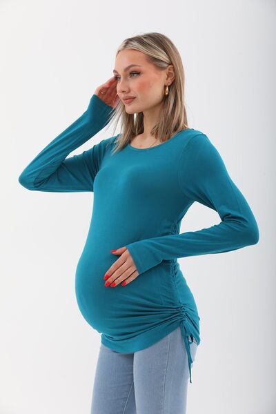 MEGHAN L.A Petrol Mavisi Hamile Yanları Körüklü Bluz