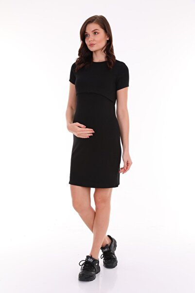 MEGHAN L.A Siyah Hamile Emzirme Özellikli Pamuklu Kumaş Elbise
