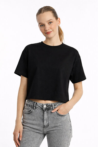 Polo State Tricou negru oversize Crop pentru damă