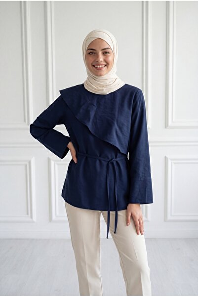 MİHRA STORE Κοντό τουνίκ με φαρδιά μανίκια και κάπα-Μπλε ναυτικό BN4629