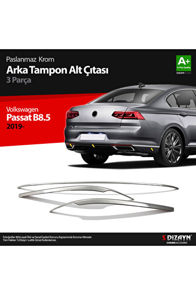 S Dizayn S-Dizayn VW Passat B8.5 Krom Arka Tampon Alt Çıtası 3 Parça 2019-202...