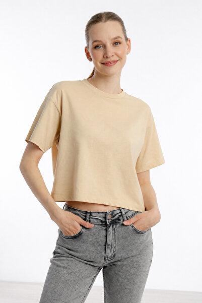 Polo State Tricou Crop Oversize pentru femei de culoare bej