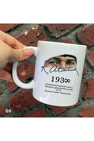 Genel Markalar Size Özel Mavi Gözlü Mustafa Kemal Atatürk İmzalı Baskılı Kupa...