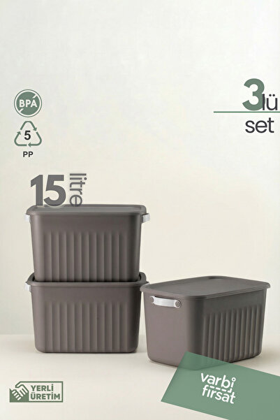 Varbifırsat Boxify Gri 15 Lt 3 Adet Çok Amaçlı Düzenleyici Kapaklı Kutu, Deko...