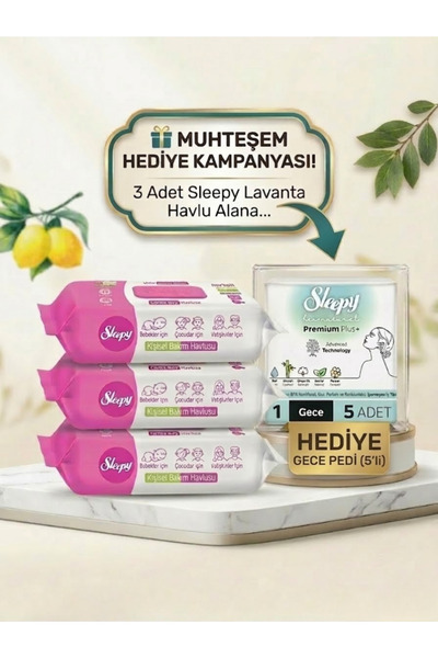 Sleepy Kiraz&Lilyum Kişisel Bakım Havlu Seti 3'lü + HEDİYE Premium Gece Pedi|...