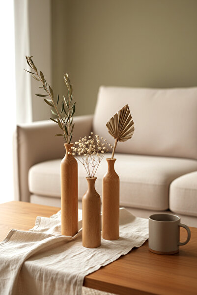 HAMUR Wooden Decorative Vase 3-Piece Ovida