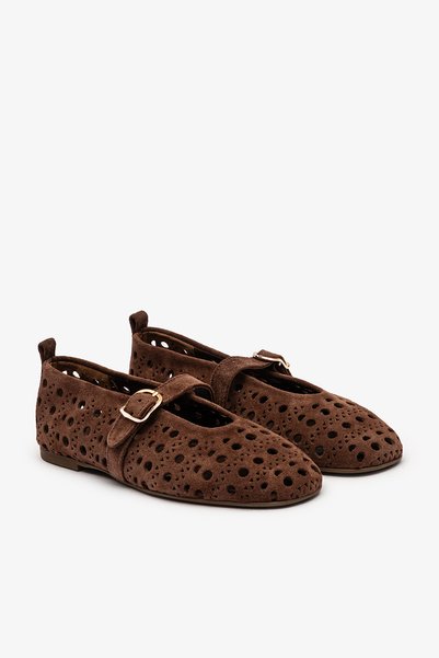 Louis Cardy Taku Bitter Suede Leather Women's Perforated Ballet Flats
