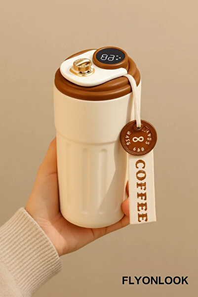 FLYONLOOK Dijital Led Göstergeli 316 L Palanmaz Çelik 400 ML Termos Kupa Bard...