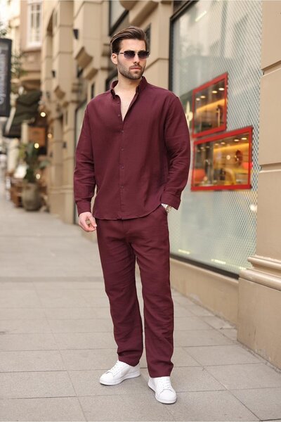Madmext بدلة رجالية مكونة من قطعتين من قميص بورجوندي E7322