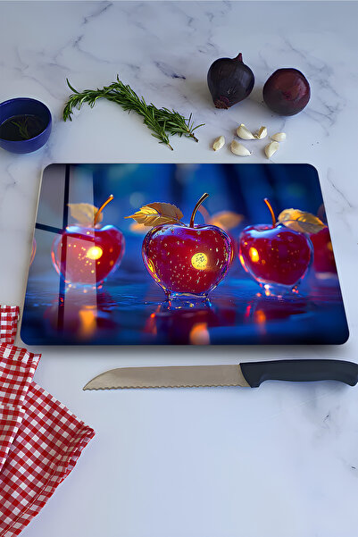 kutuTR Tempered Glass Cutting Board – Red Apples and Light Reflections Themed...