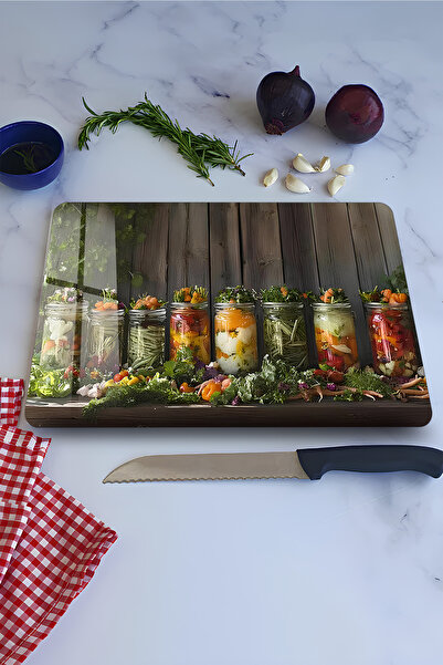 kutuTR Tempered Glass Cutting Board – Colorful Pickle Jars and Vegetables The...