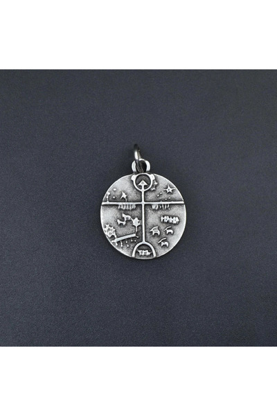 Alooya Türk Kam - Şaman Davulu Gümüş Kaplama Kolye Ucu