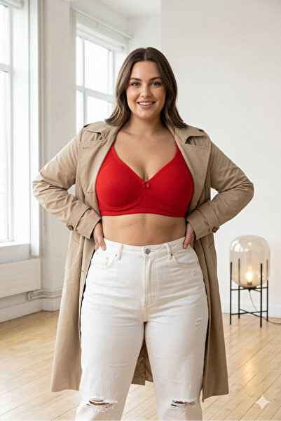 Cooqpoo Sutien roșu fără sârmă, mărimea 85–100 |   Sutien confortabil, cu tex...