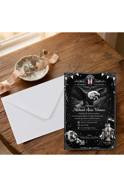 Heaven Beşiktaş JK Temalı Sünnet Davetiyesi – Kartal Tasarımlı 100 adet (bask...