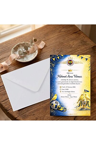 Heaven Fenerbahçe Temalı Sünnet Davetiyesi 100 adet (Baskı dahil) beyaz zarflı