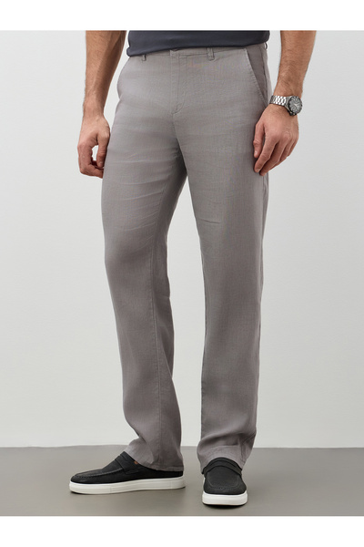 muzzo jeans Regular Fit Σκούρο Γκρι 100% Λινό Παντελόνι