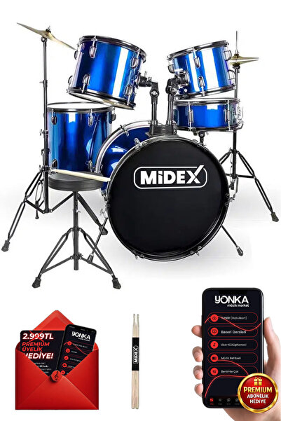 Midex Cd900x-bl 22'' yetişkin akustik Bateri Davul Seti 22b-13t-12t-16f-14s (...