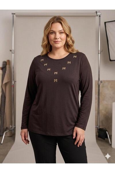 Orly More Viscose Fabric Mini Slit Plus Size Long Sleeve Combed Cotton Blouse